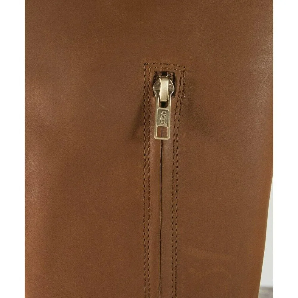 UGG Caramel Leather Gracen Whipstitch Tall Boots 6 - Picture 7 of 9